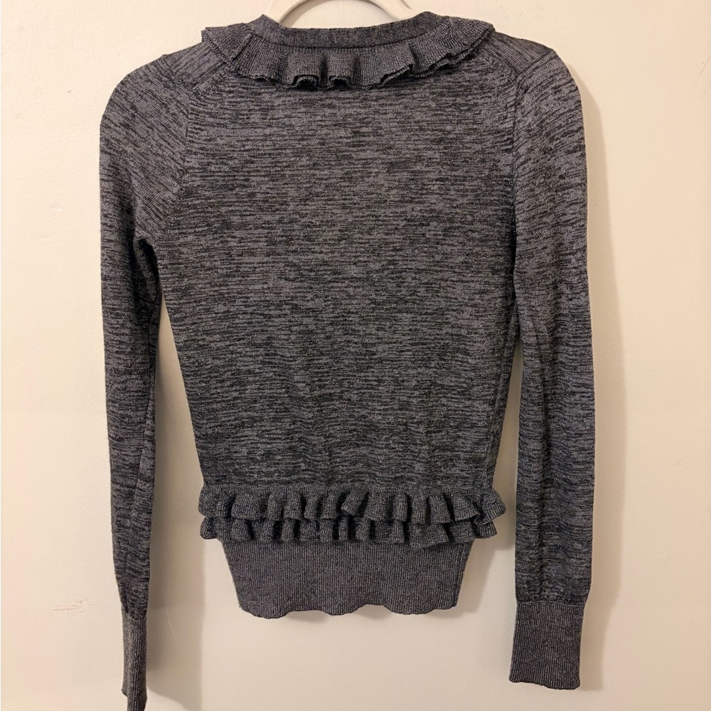 J. Crew Ruffled V-Neck Cardigan Sweater - Gray Heather - Picture 3 of 5